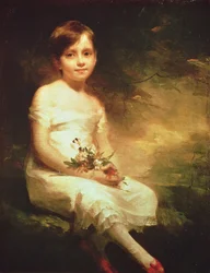 Liten flicka med blommor eller Oskuld, porträtt av Nancy Graham